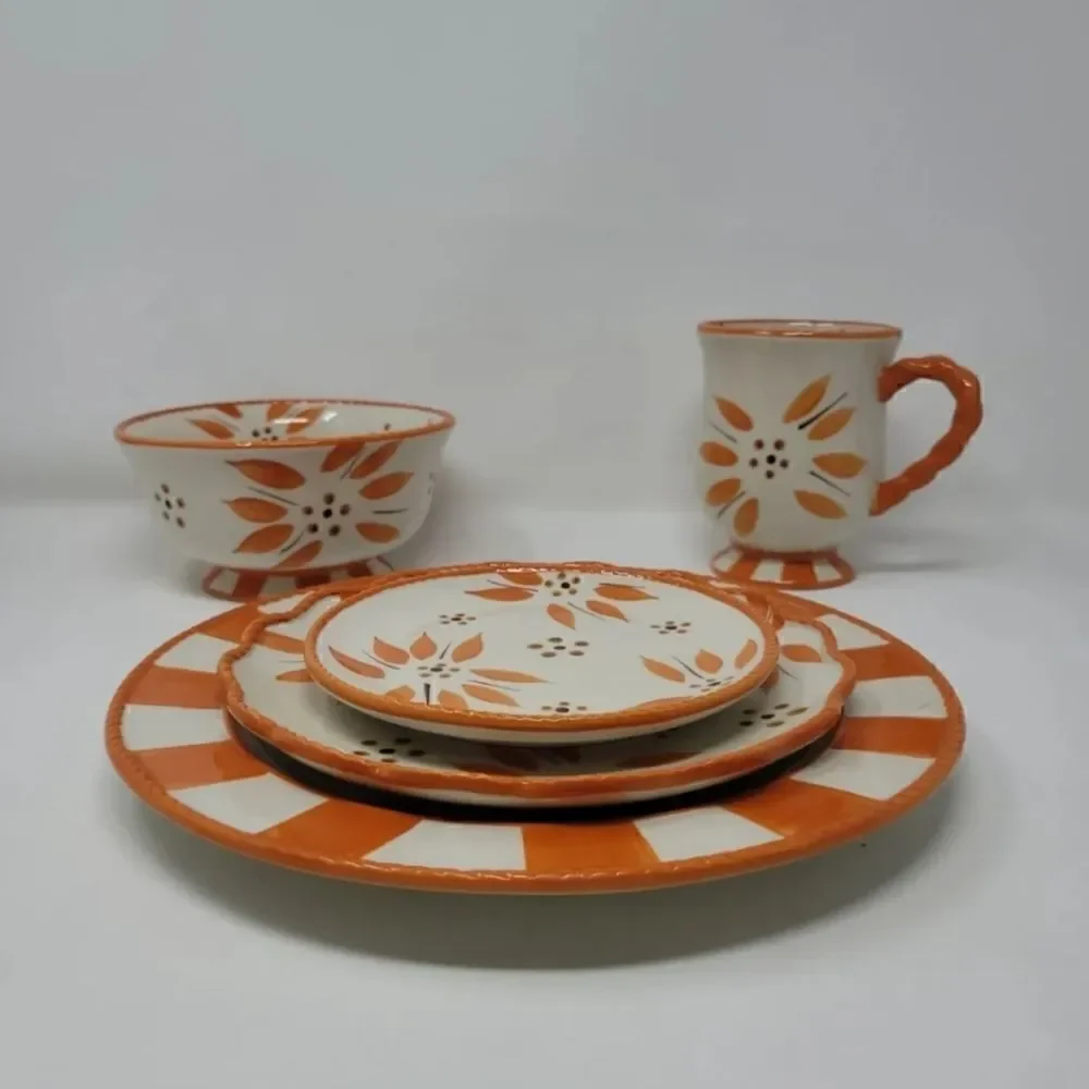 Temptations Plates Bowl Mug by Tara Old World Orange Ovenware Set Of Five!